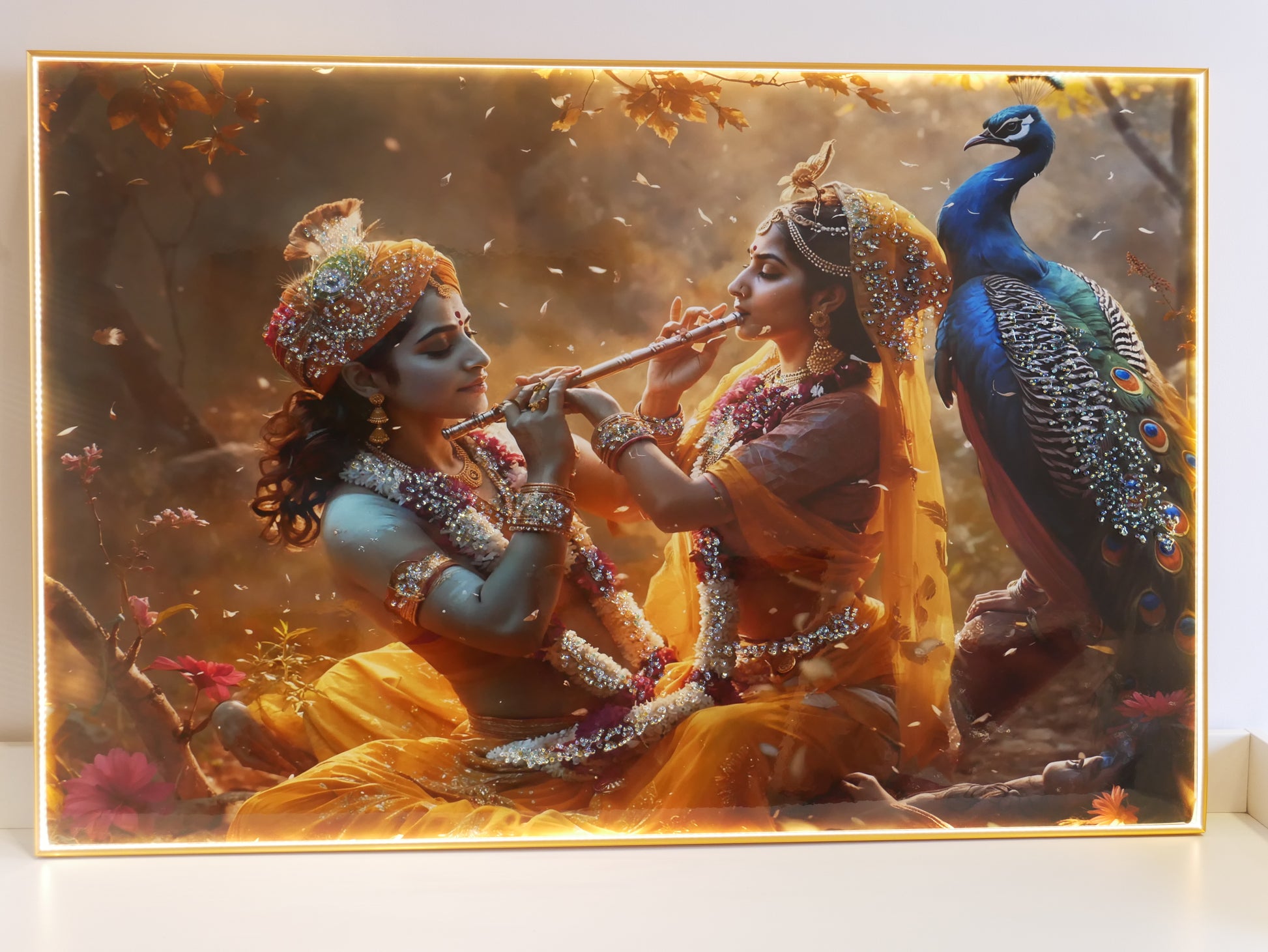 Illuminating Energy|Radha-Krishna|Crystal wall art|4x2.5 Feet+LED