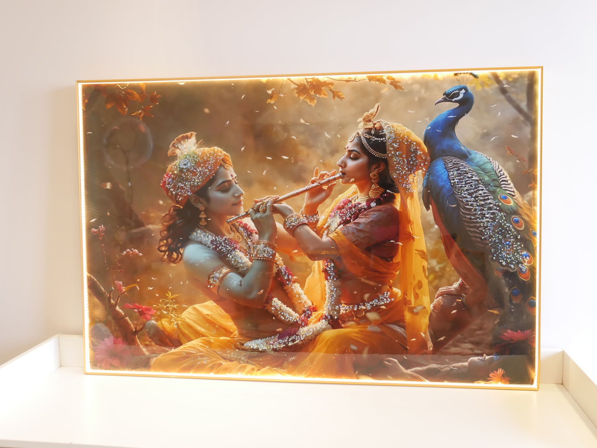 Illuminating Energy|Radha-Krishna|Crystal wall art|4x2.5 Feet+LED