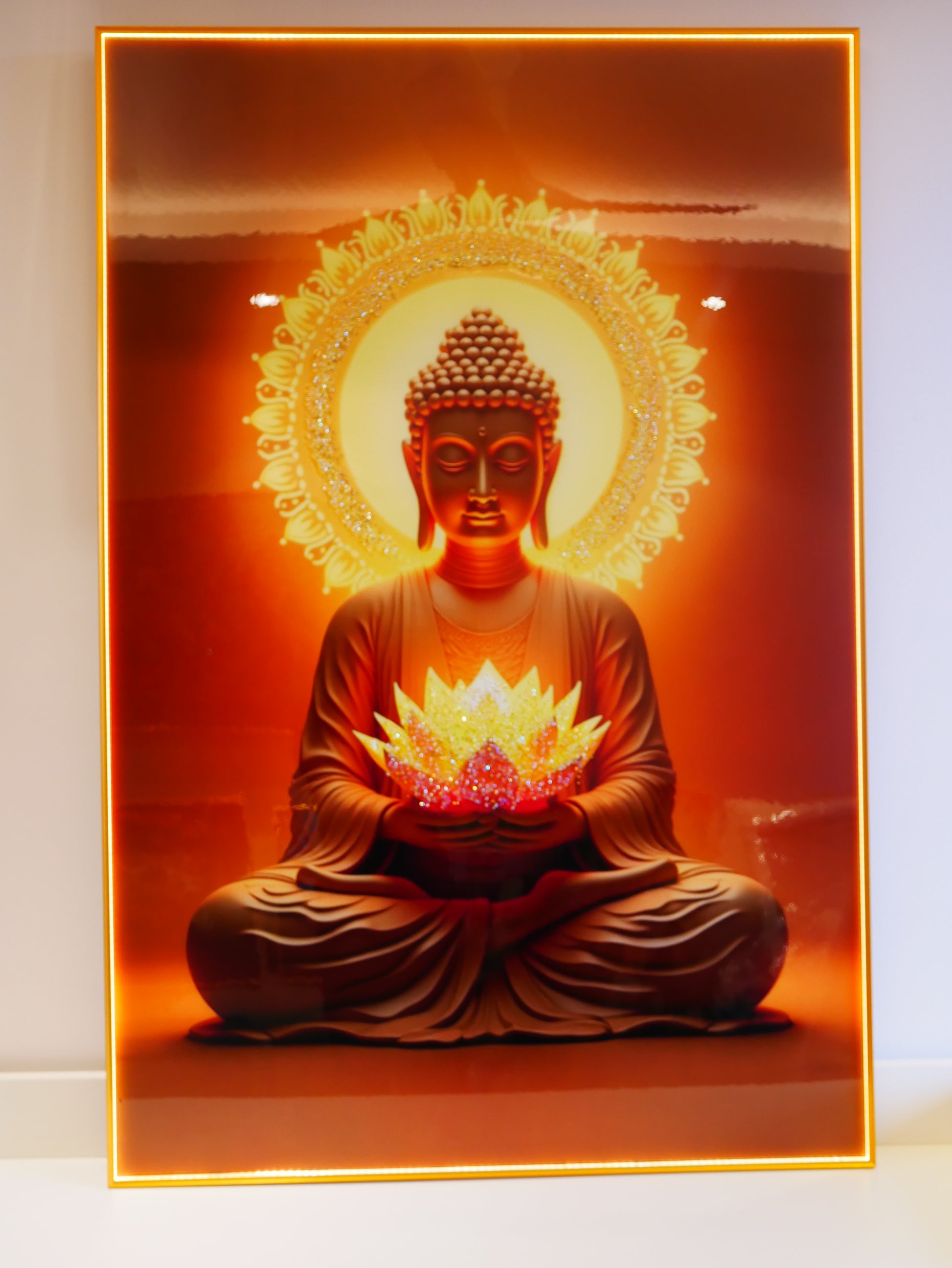Peaceful meditating Buddha-Crystal wall painting|4x2.5feet +LED