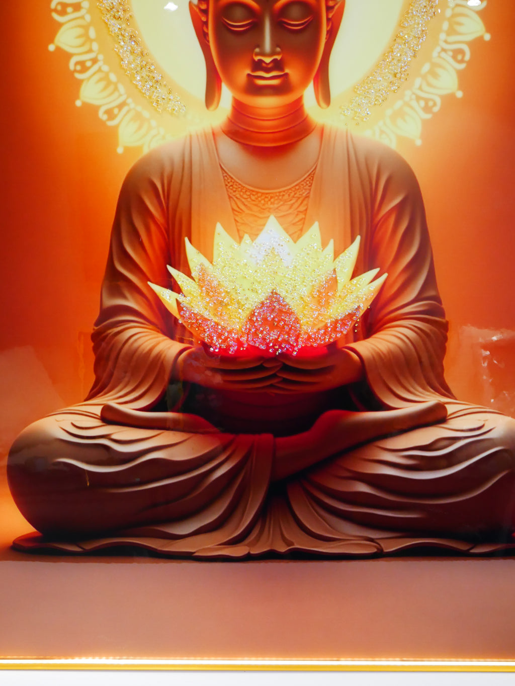 Peaceful meditating Buddha-Crystal wall painting|4x2.5feet +LED