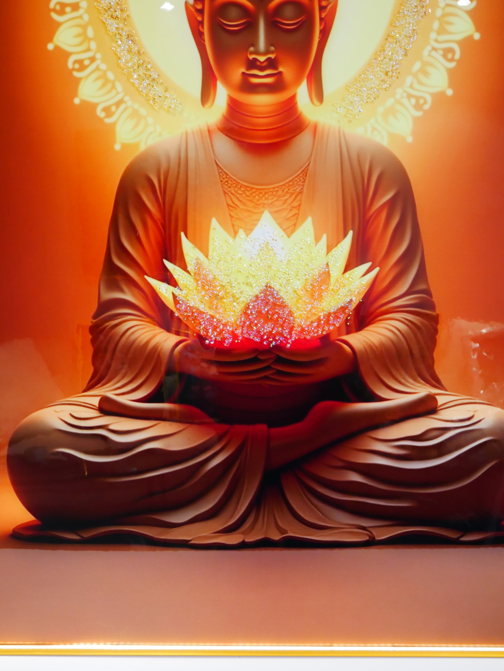 Peaceful meditating Buddha-Crystal wall painting|4x2.5feet +LED