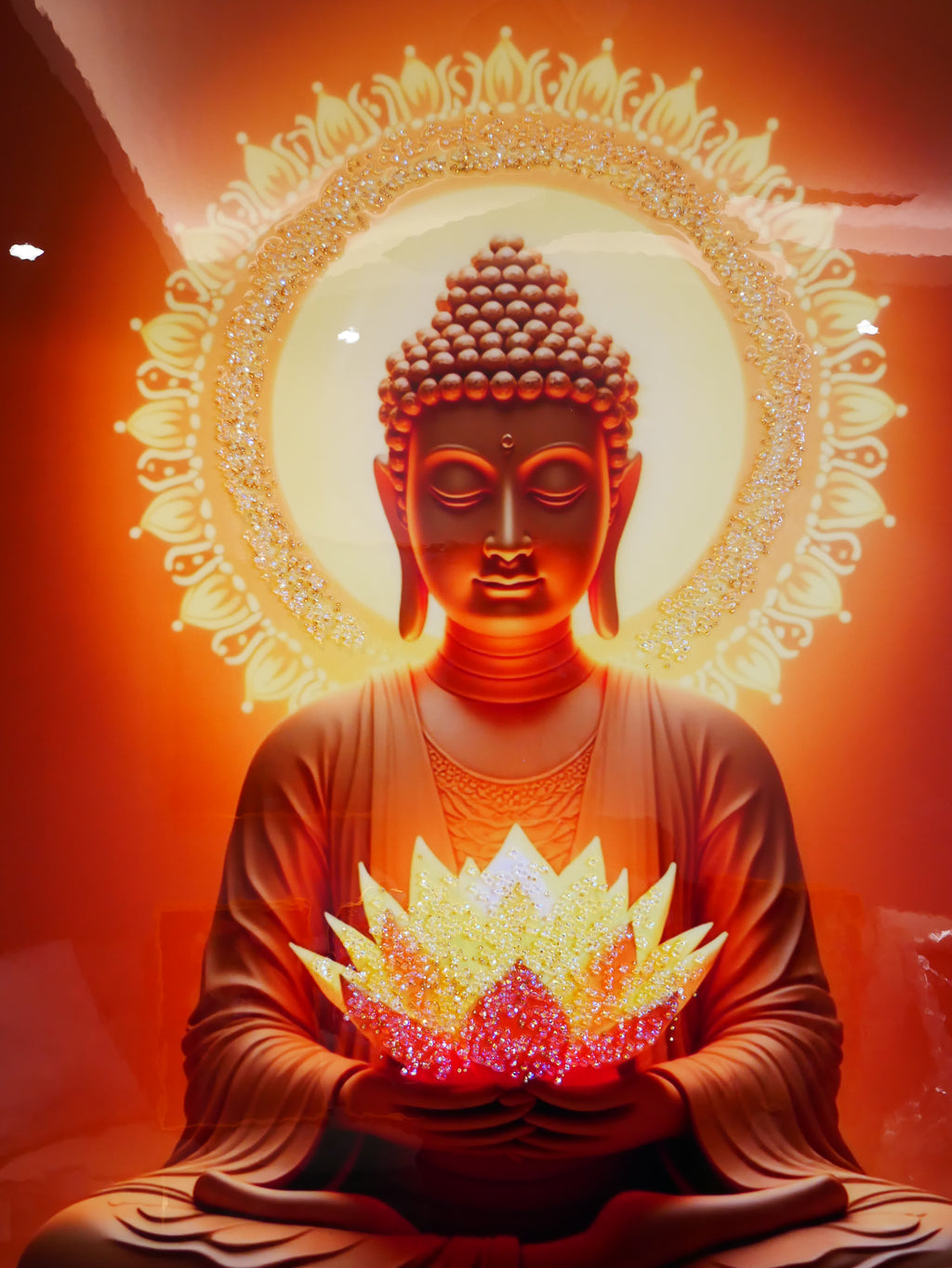 Peaceful meditating Buddha-Crystal wall painting|4x2.5feet +LED