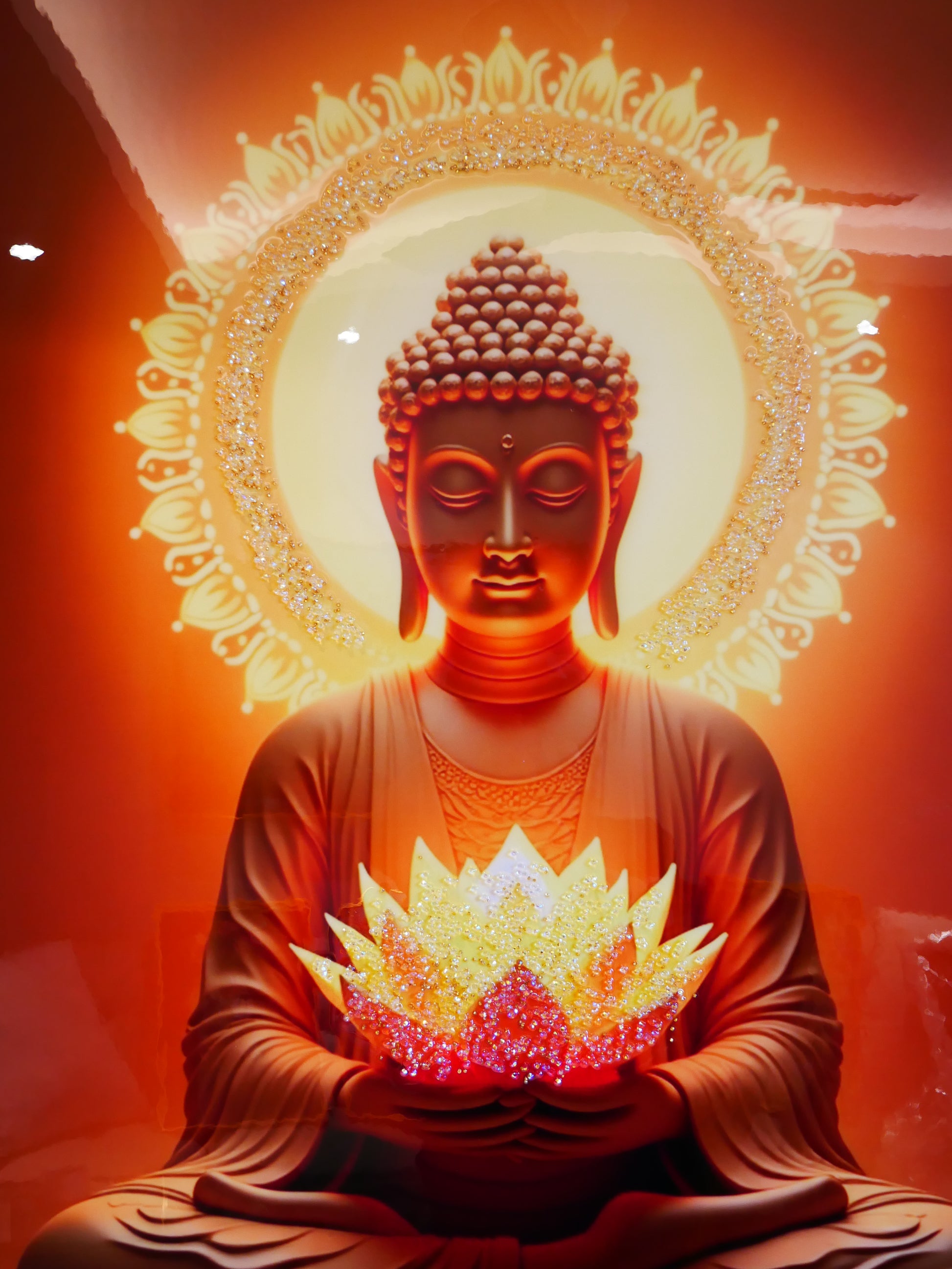 Peaceful meditating Buddha-Crystal wall painting|4x2.5feet +LED
