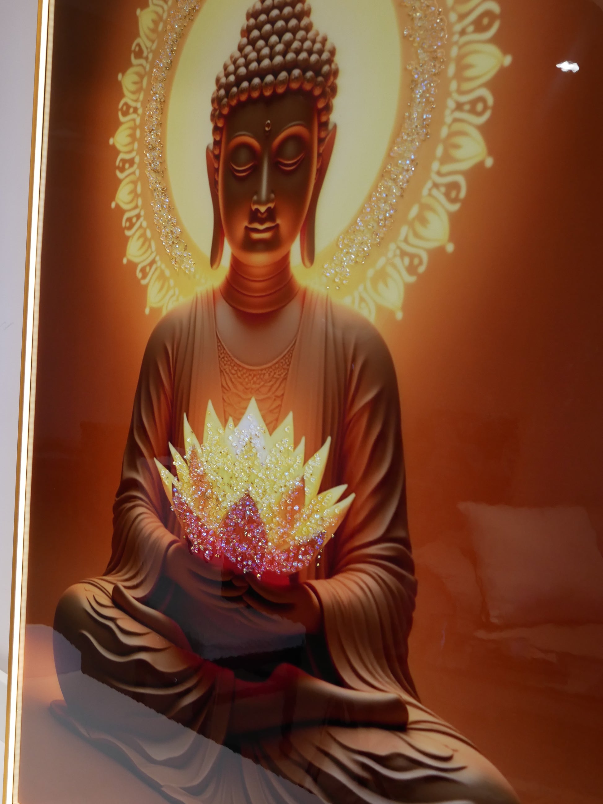 Peaceful meditating Buddha-Crystal wall painting|4x2.5feet +LED