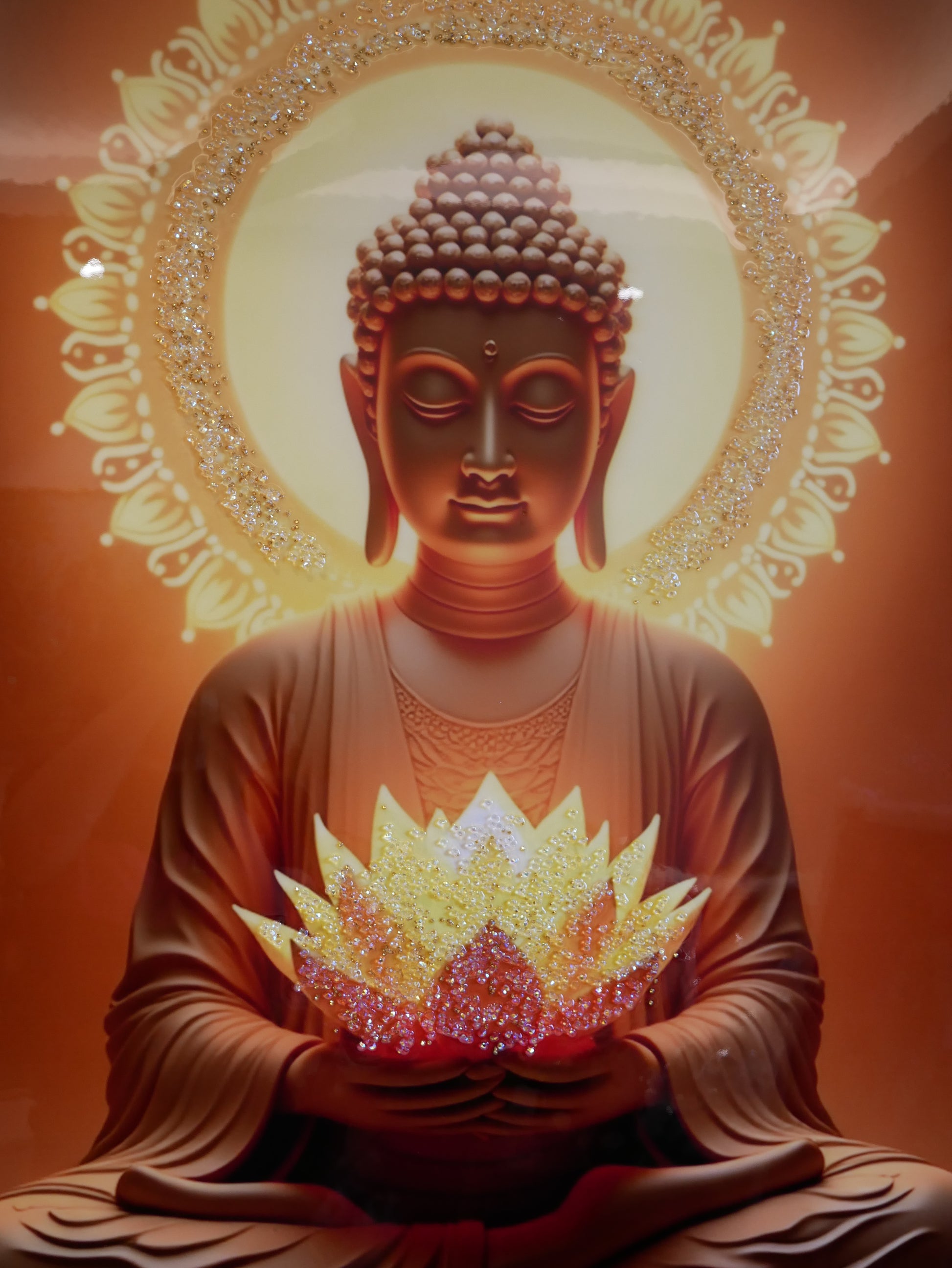 Peaceful meditating Buddha-Crystal wall painting|4x2.5feet +LED