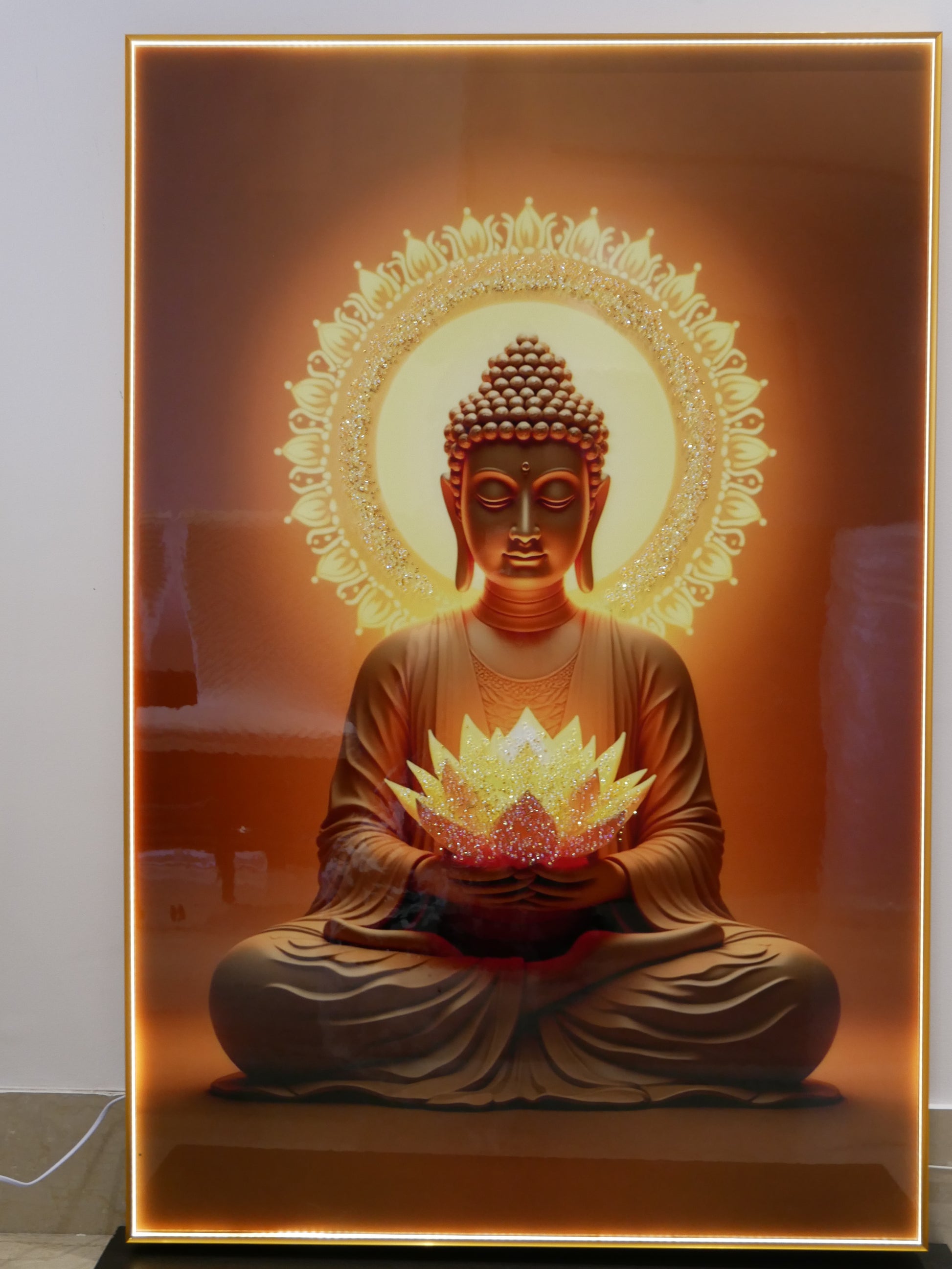 Peaceful meditating Buddha-Crystal wall painting|4x2.5feet +LED