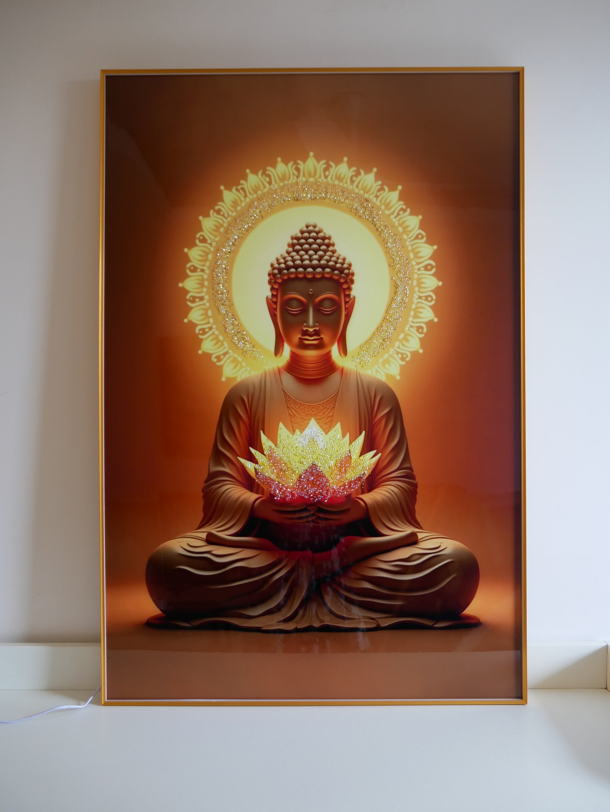 Peaceful meditating Buddha-Crystal wall painting|4x2.5feet +LED