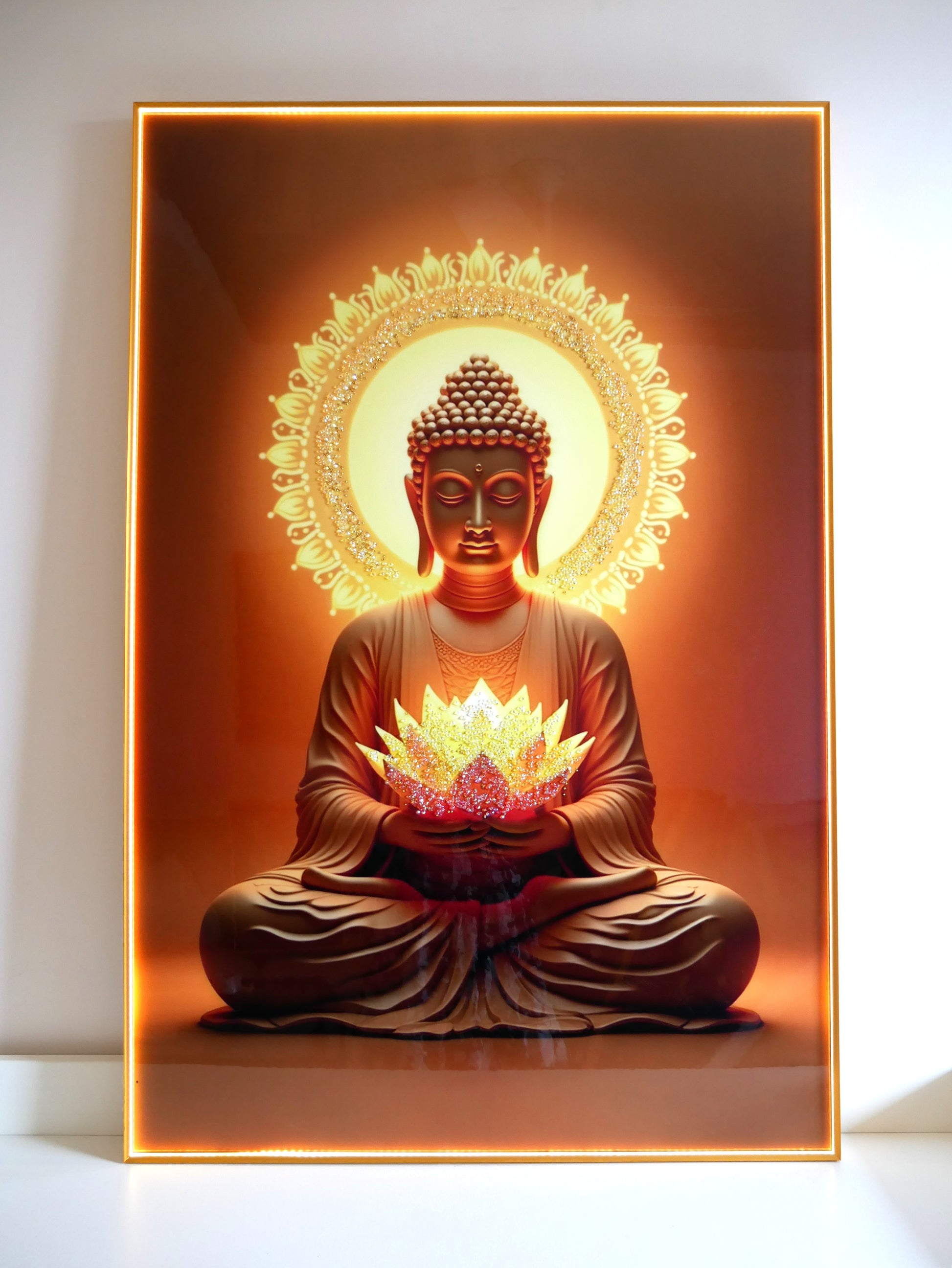 Peaceful meditating Buddha-Crystal wall painting|4x2.5feet +LED