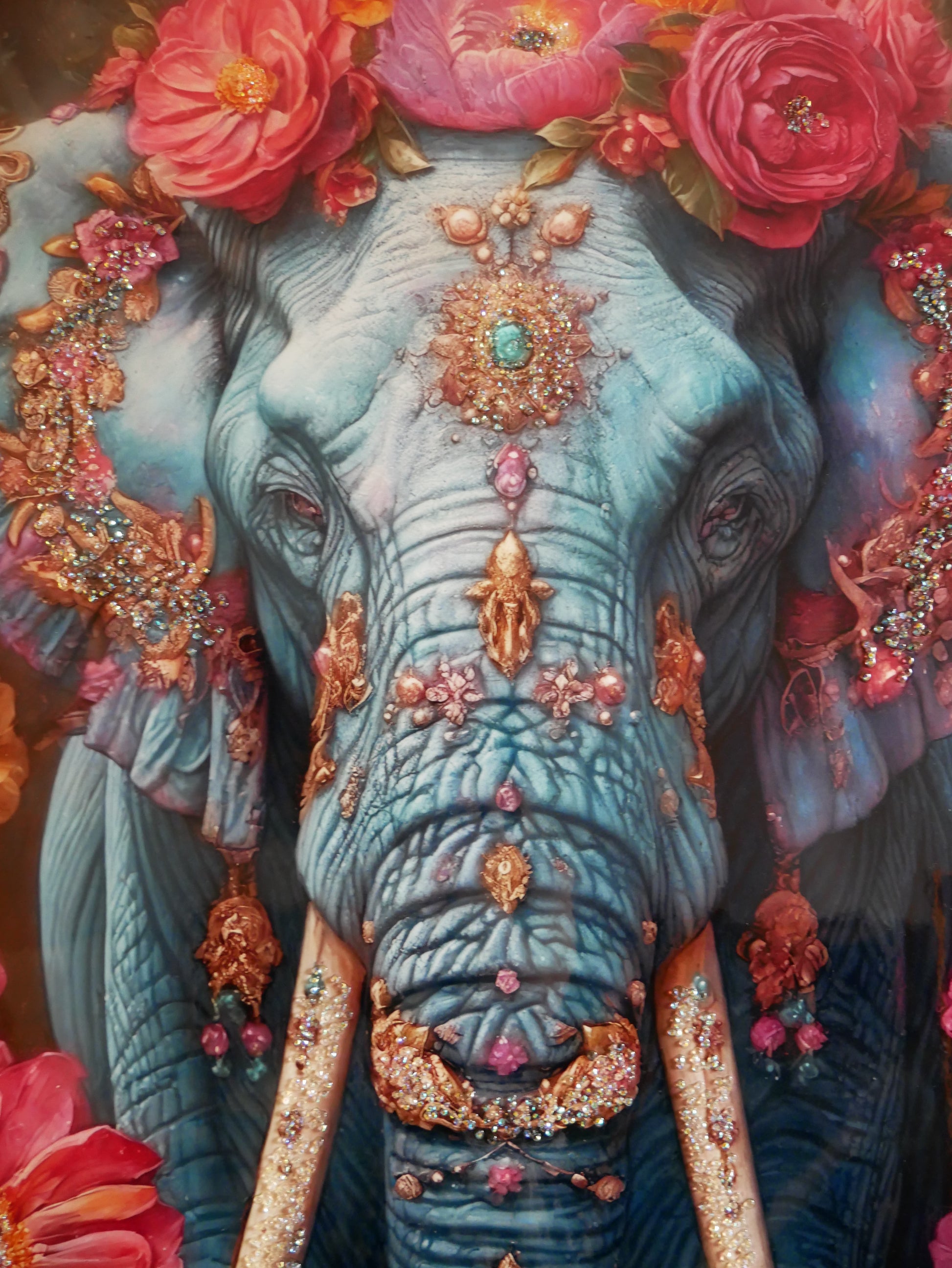 Elephant Crystal  wall art frame-Blue|4x2.5 Feet+LED