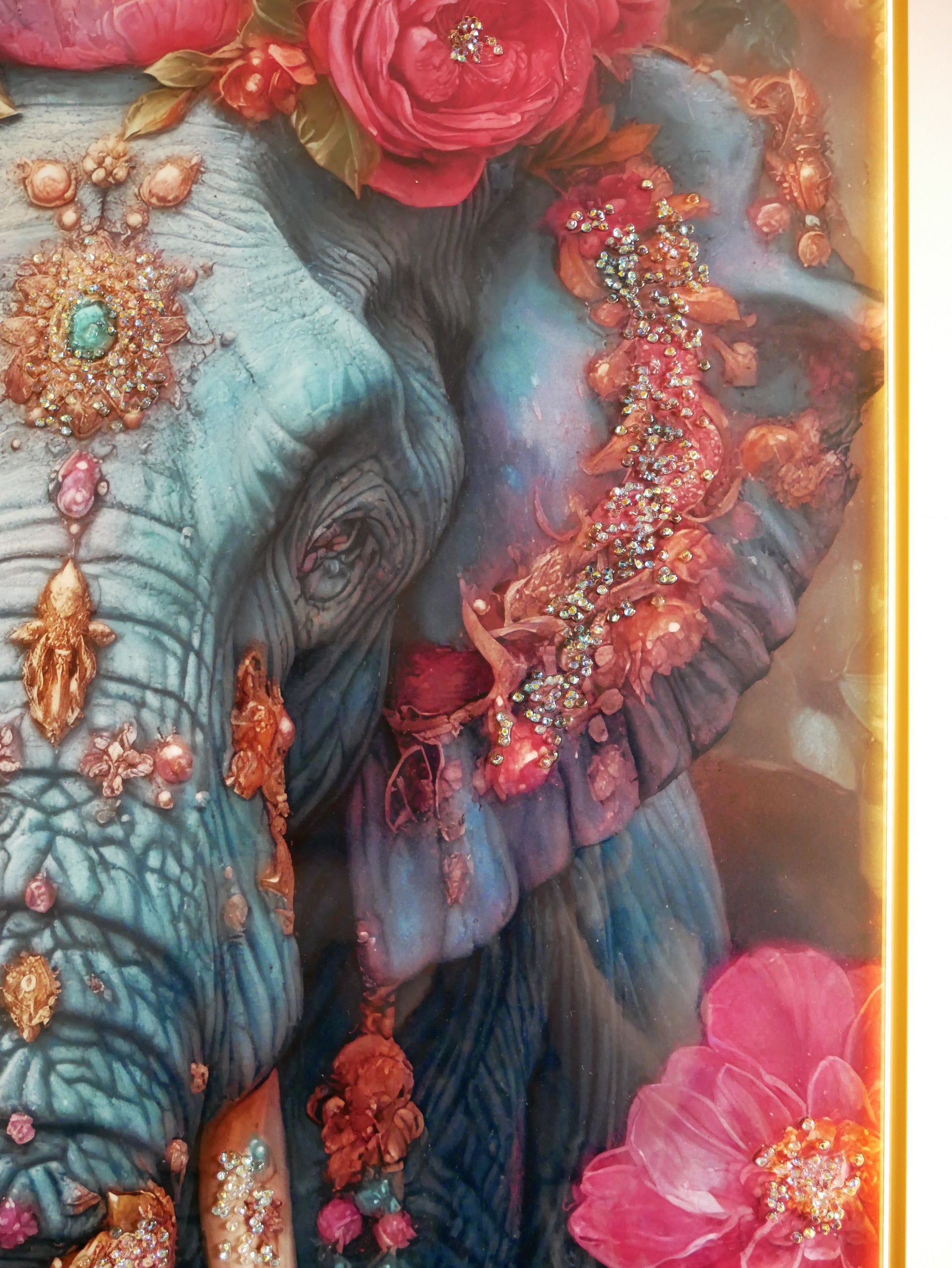 Elephant Crystal  wall art frame-Blue|4x2.5 Feet+LED