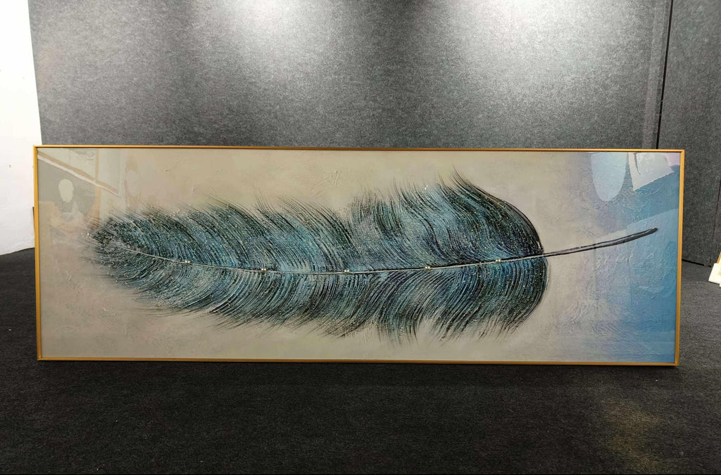 Sleek and stylish blue feather crystal wall painting for living room