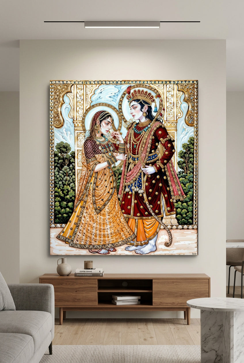 Canvas wall art| Traditional Radha-Krishna Painting|400 GSM Gallery-Wrapped Canvas