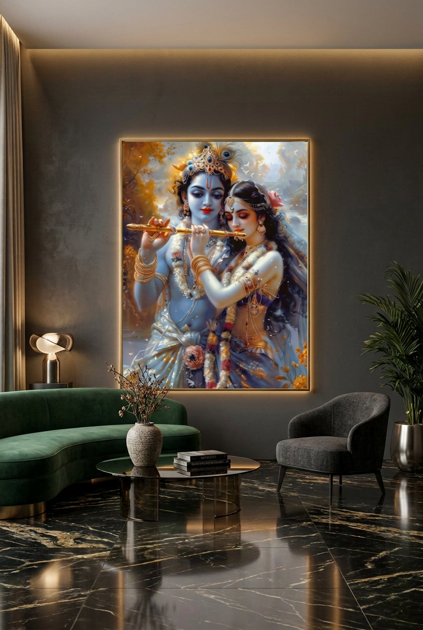 Devotional wall art| Radha-Krishna Crystal painting with LED