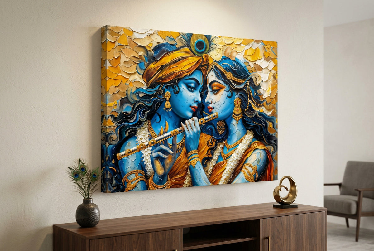 Canvas wall art| divine Radha-Krishna with Painting|400 GSM Gallery-Wrapped Canvas