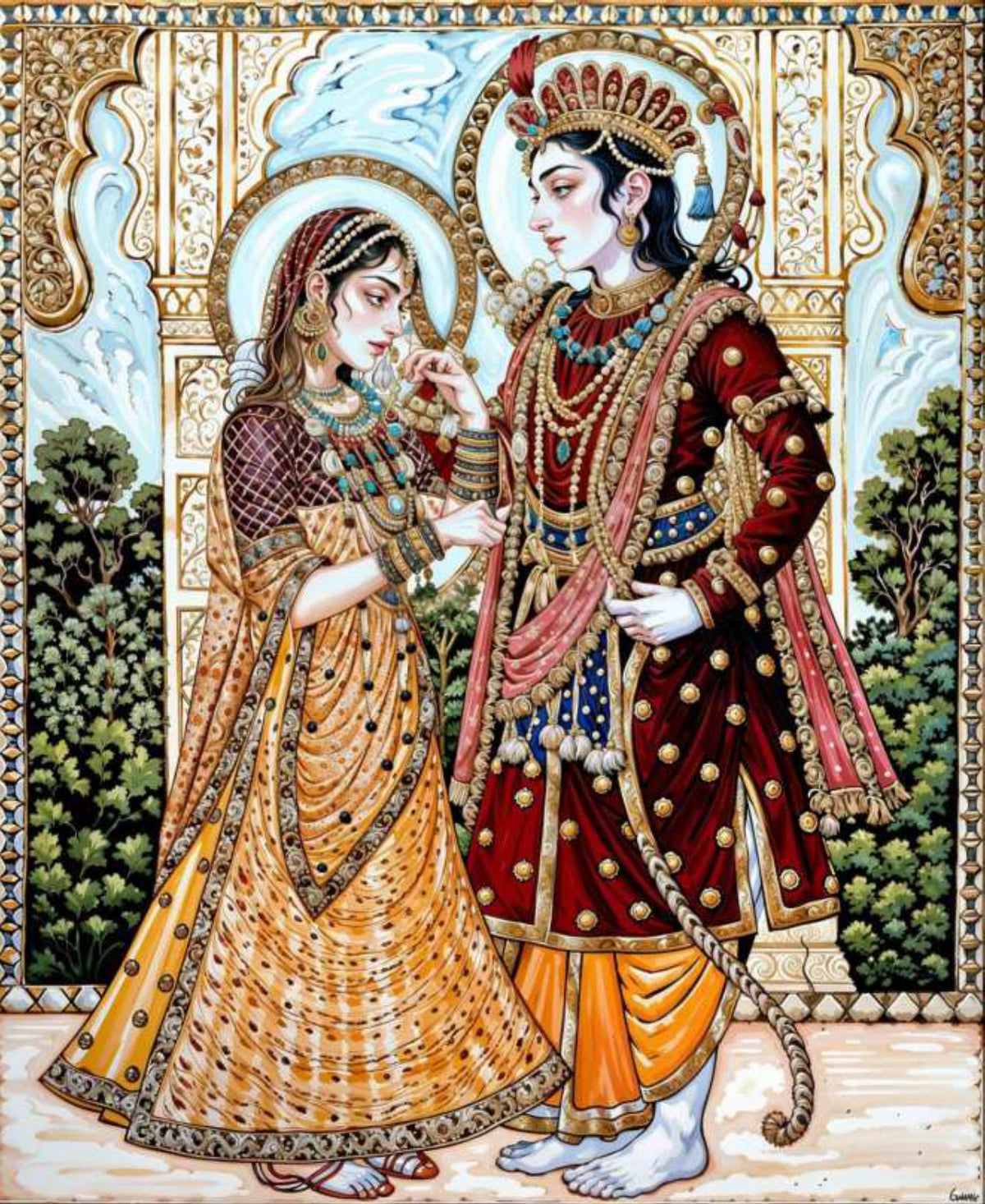 Canvas wall art| Traditional Radha-Krishna Painting|400 GSM Gallery-Wrapped Canvas