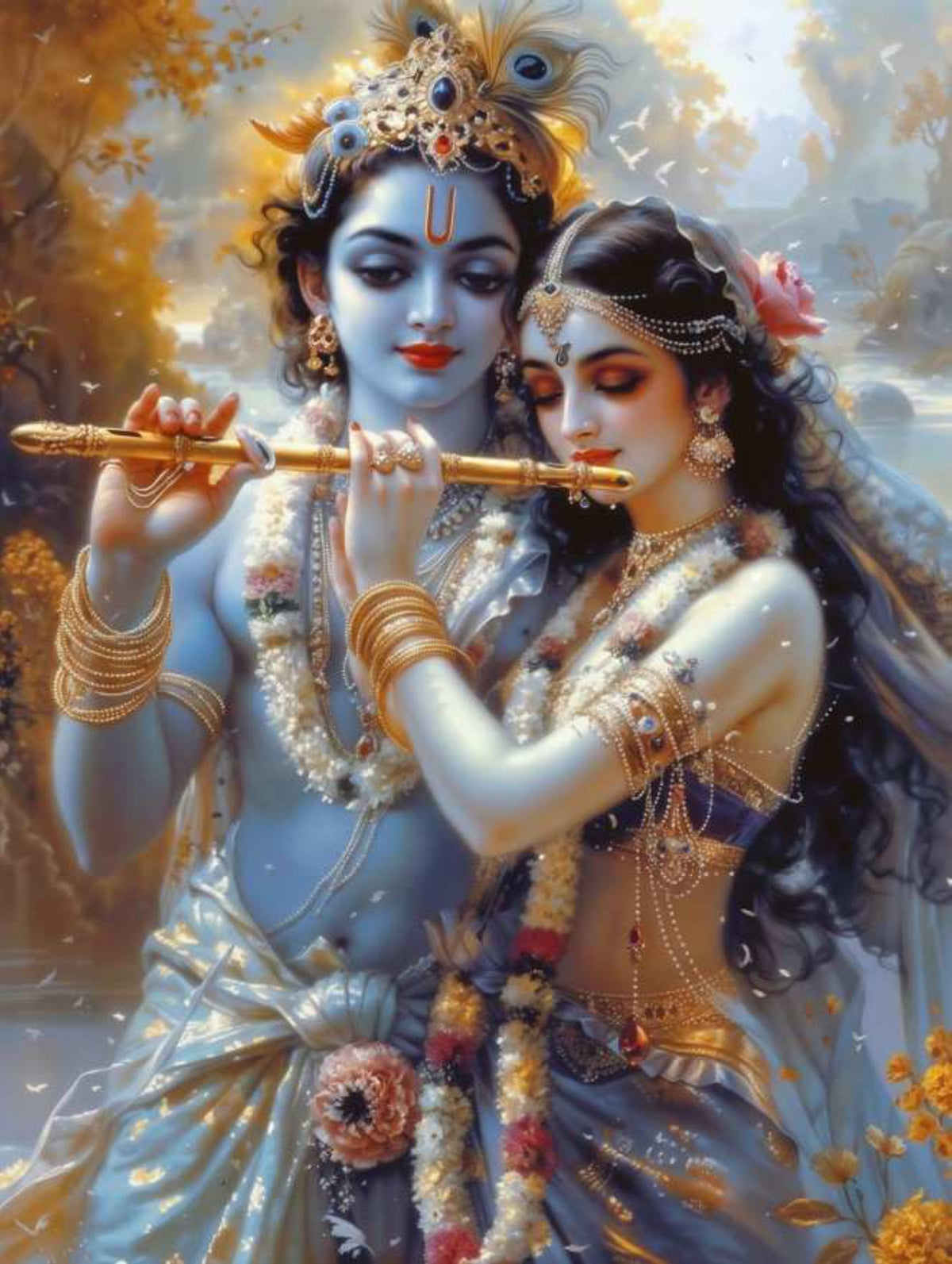 Devotional wall art| Radha-Krishna Crystal painting with LED