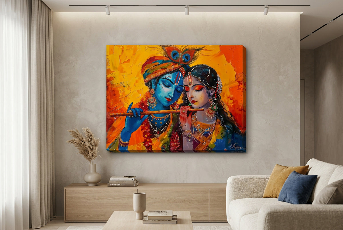 Canvas wall art| Radha-Krishna Painting|400 GSM Gallery-Wrapped Canvas