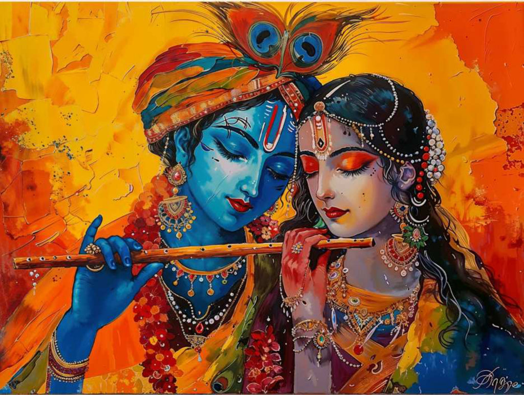 Canvas wall art| Radha-Krishna Painting|400 GSM Gallery-Wrapped Canvas