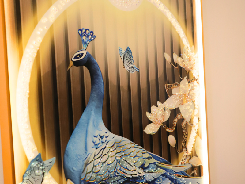 Celestial Beauty Peacock – Where Petals Meet Plumes| crystal wall painting|24x48 Inches