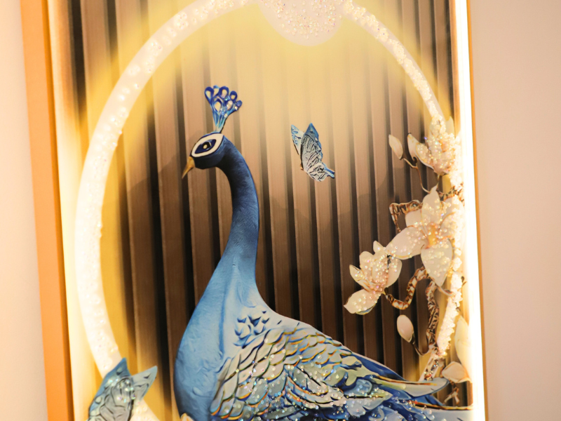 Celestial Beauty Peacock – Where Petals Meet Plumes| crystal wall painting|24x48 Inches
