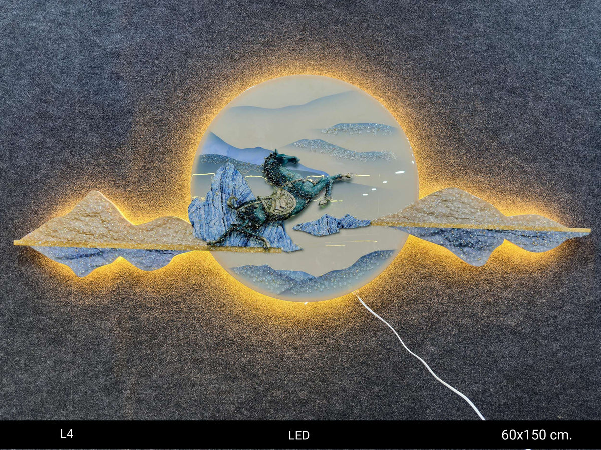 Stunning Horse-Moon-Mountain landscape 3D LED large Wall art for living room|60x150 cm