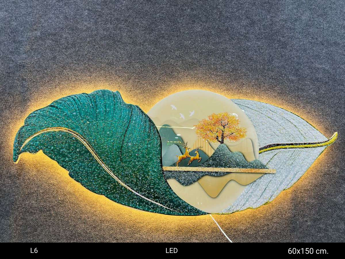 Stunning Green Leaf-Moon-Mountain landscape| 3D LED large Wall art for living room|60x150 cm