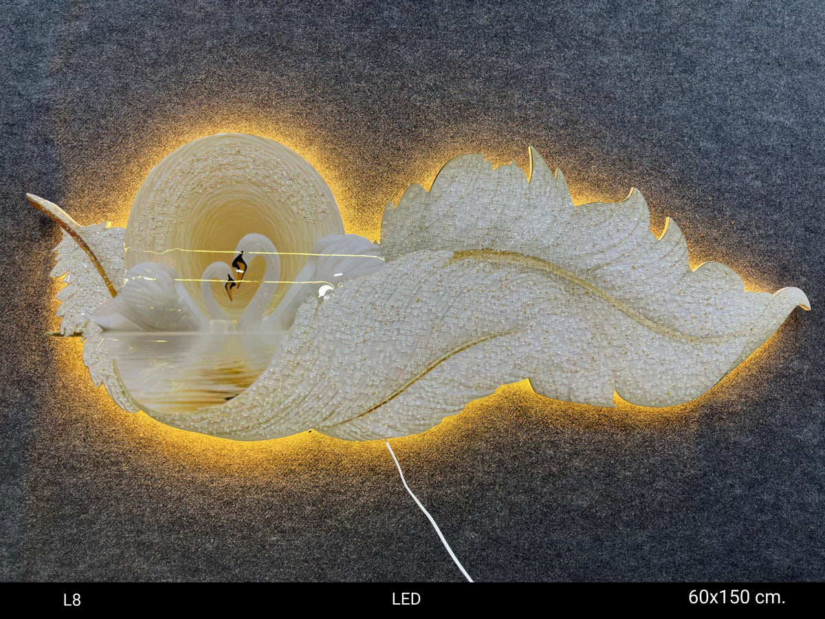 Stunning White swan pair landscape | 3D LED large Wall art for living room|60x150 cm