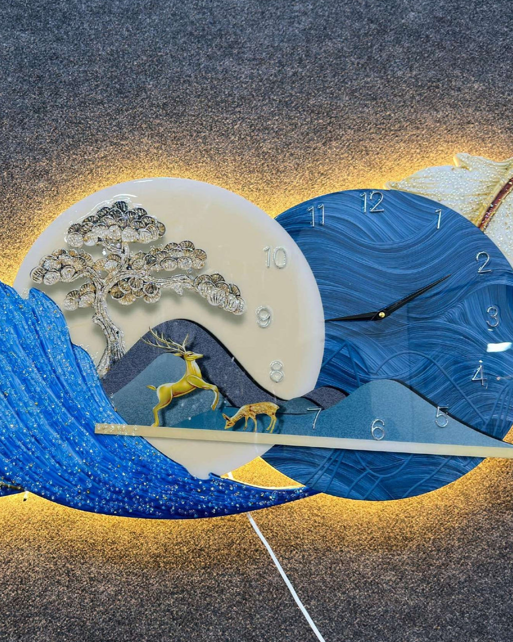 Blue Feather wall clock with LED for home decor|60X150 cm