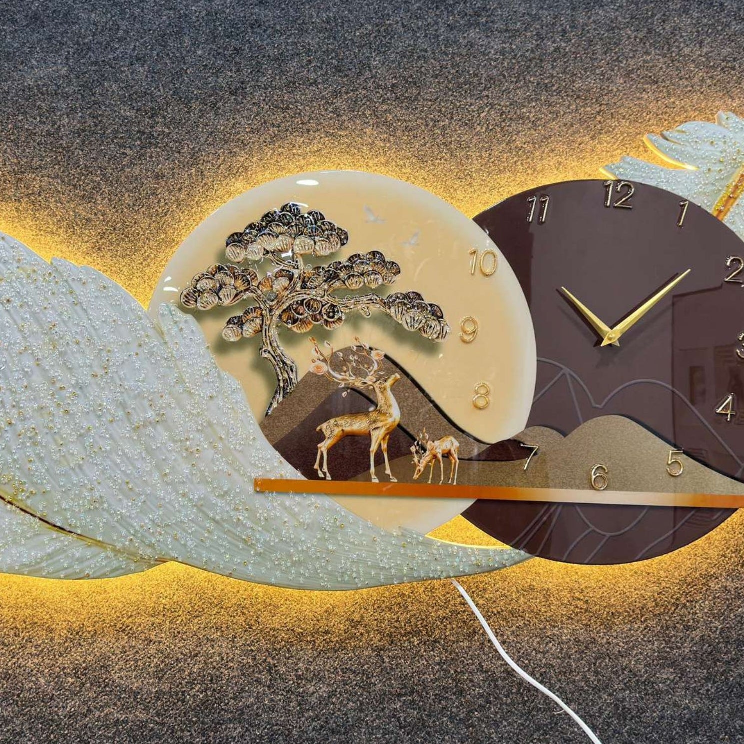 White Feather wall clock with LED for home decor|60X150 cm