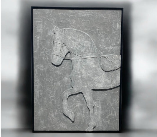 Handmade stunning horse  texture wall art  with Mdf frame (30*42")-grey-cutomizable