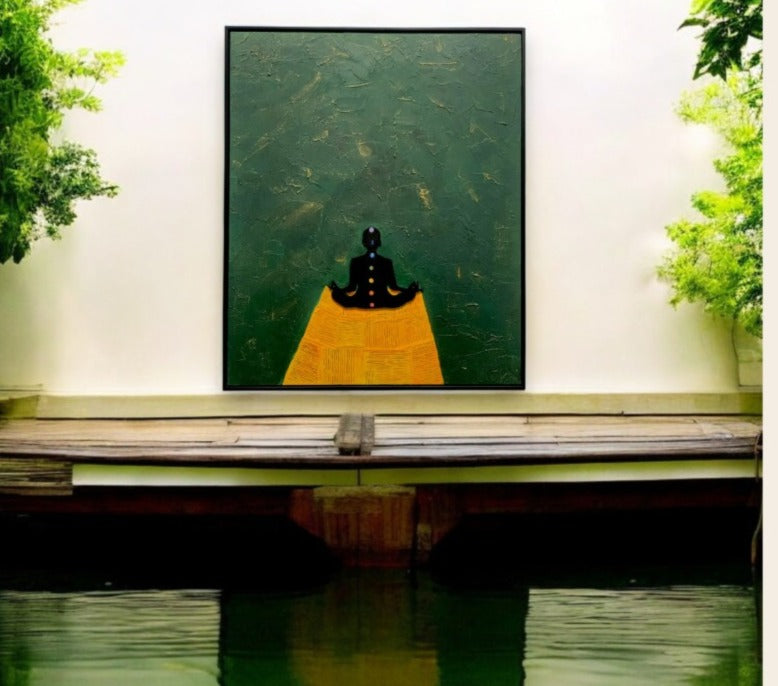 Meditating man  texture handmade wall art frame (Large size) |customizable