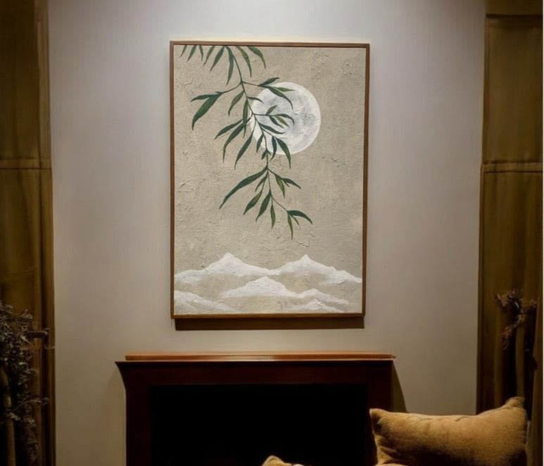 The moon leaf attractive handmade texture wall art wooden frame (large Size)30x42"|customizable
