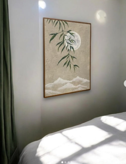 The moon leaf attractive handmade texture wall art wooden frame (large Size)30x42"|customizable