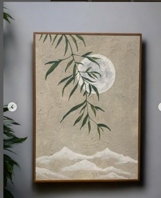 The moon leaf attractive handmade texture wall art wooden frame (large Size)30x42"|customizable
