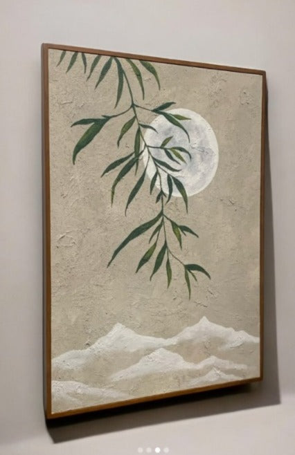The moon leaf attractive handmade texture wall art wooden frame (large Size)30x42"|customizable