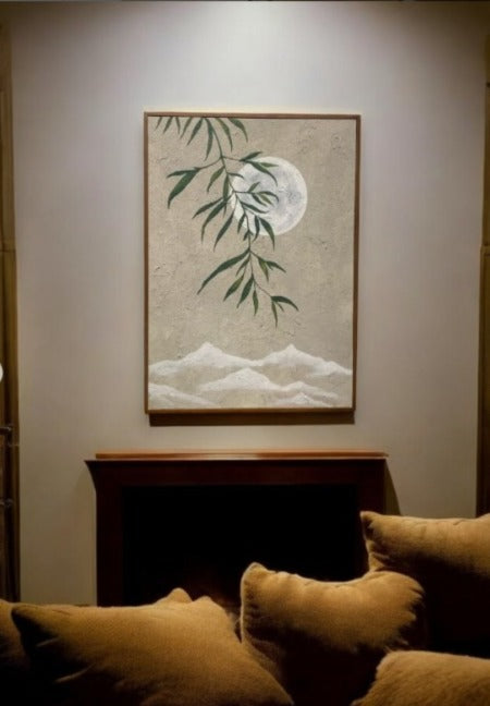 The moon leaf attractive handmade texture wall art wooden frame (large Size)30x42"|customizable