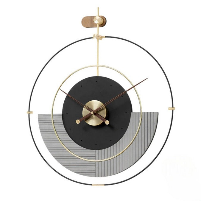 Black Grey & Gold Modern Circular  Luxe Wall Clock Style (32x34)"inch| Silent quartz| Customizable