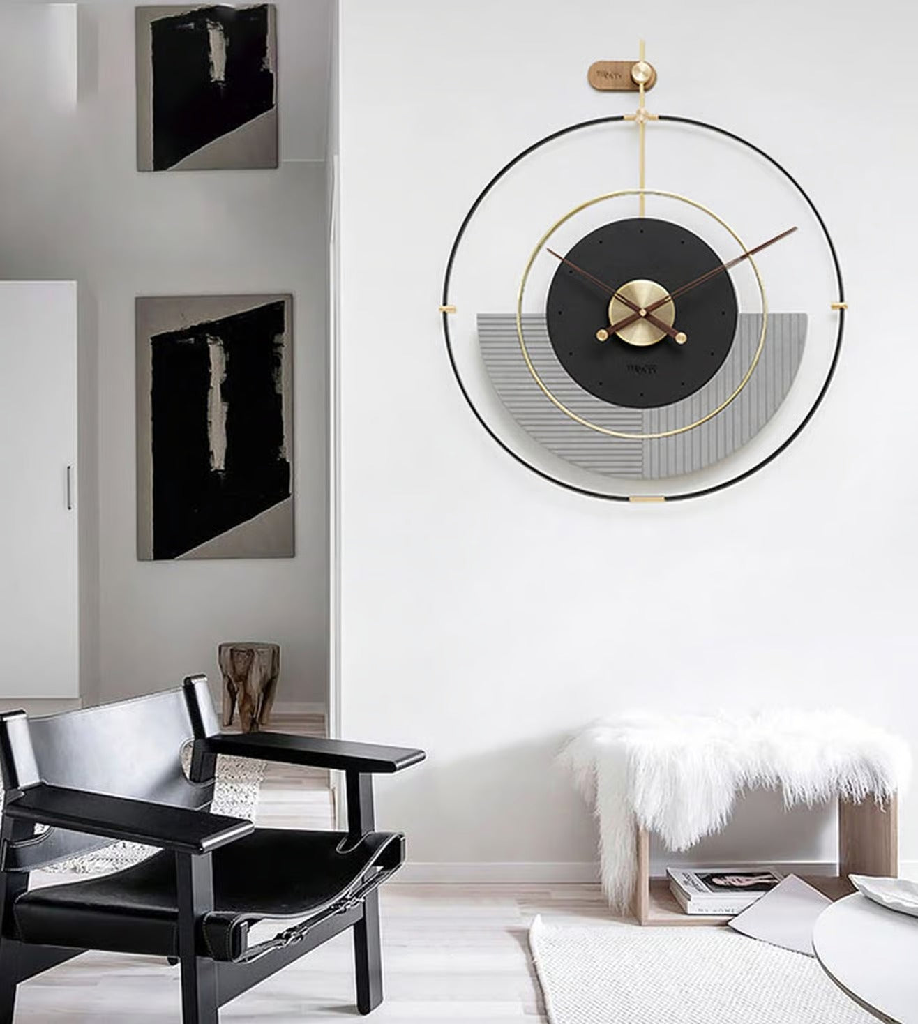 Black Grey & Gold Modern Circular  Luxe Wall Clock Style (32x34)"inch| Silent quartz| Customizable