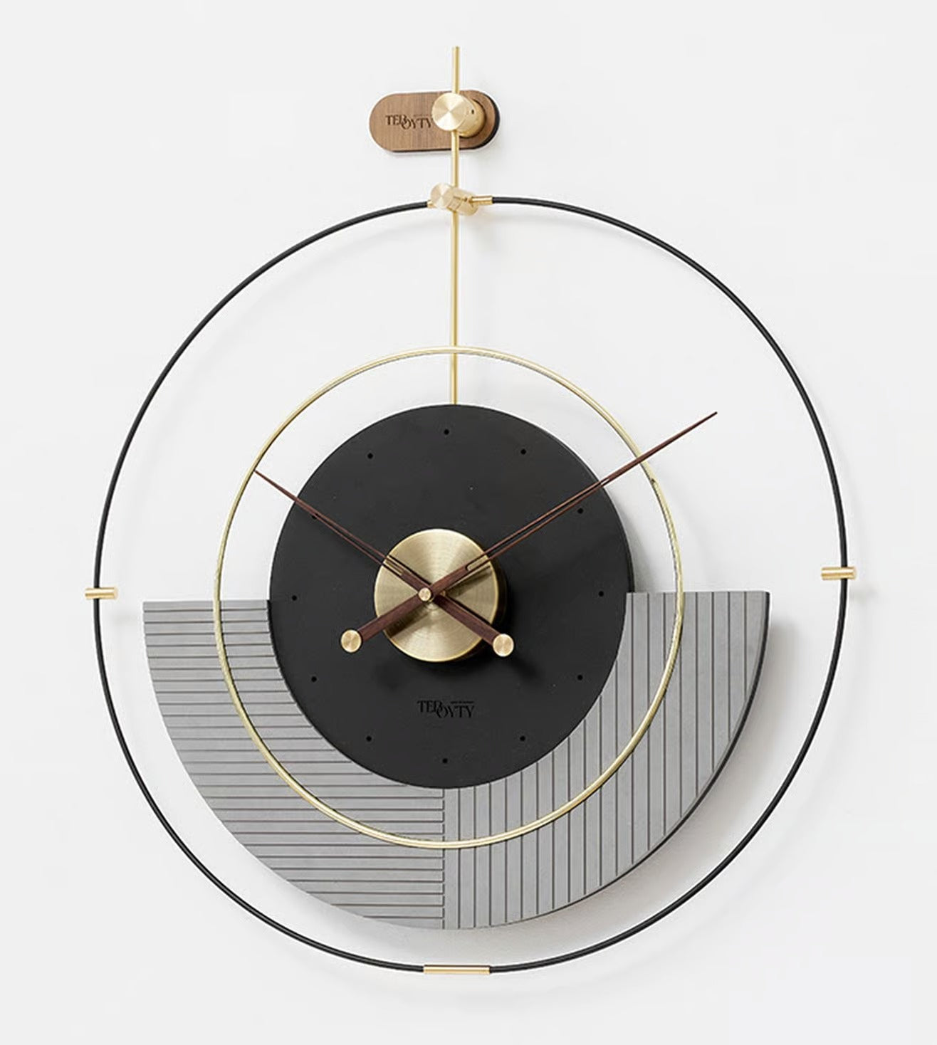 Black Grey & Gold Modern Circular  Luxe Wall Clock Style (32x34)"inch| Silent quartz| Customizable