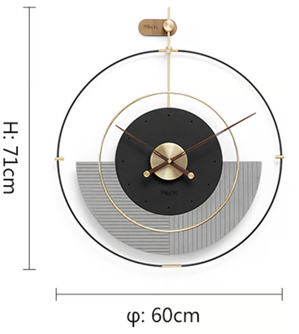 Black Grey & Gold Modern Circular  Luxe Wall Clock Style (32x34)"inch| Silent quartz| Customizable