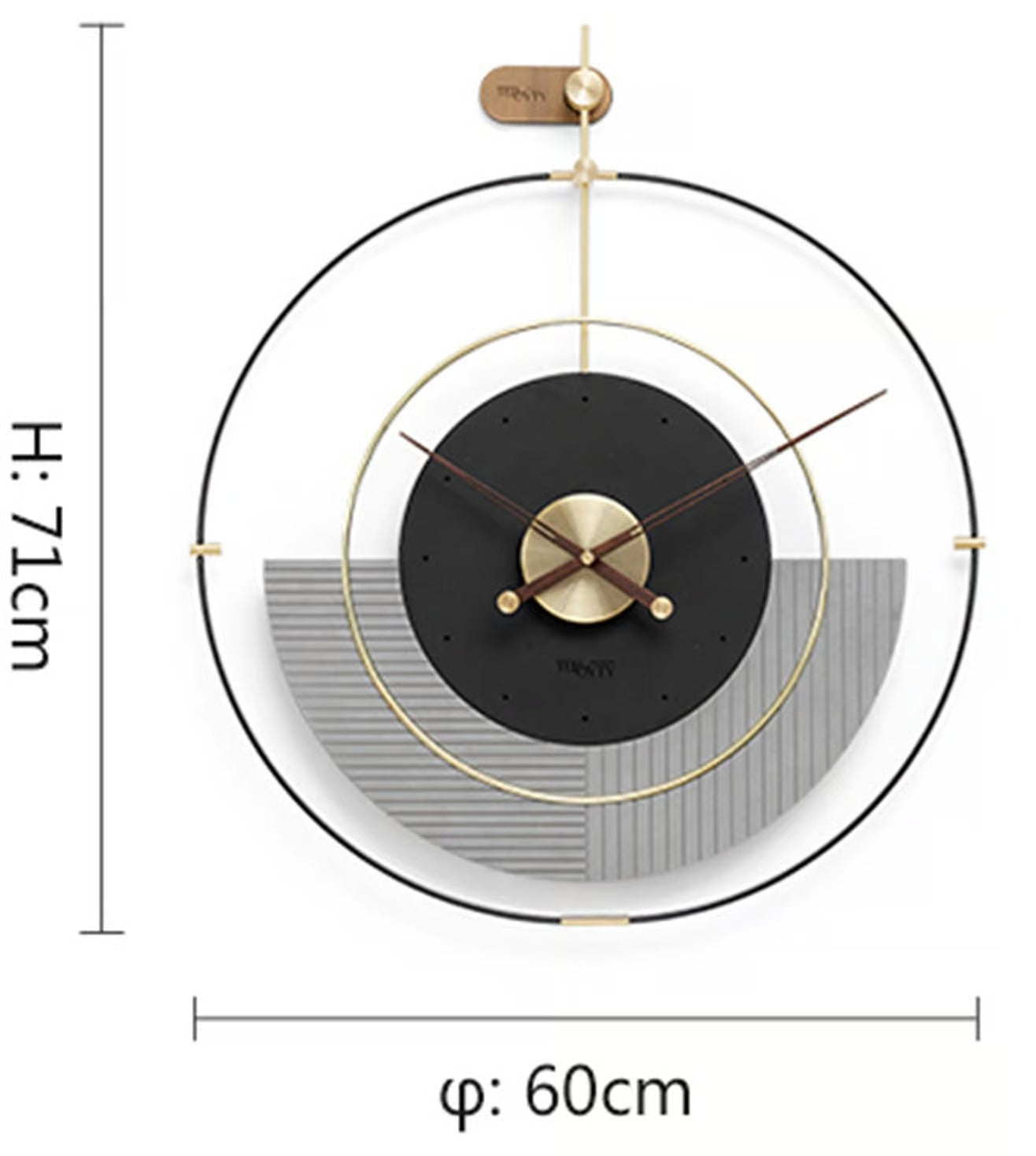Black Grey & Gold Modern Circular  Luxe Wall Clock Style (32x34)"inch| Silent quartz| Customizable
