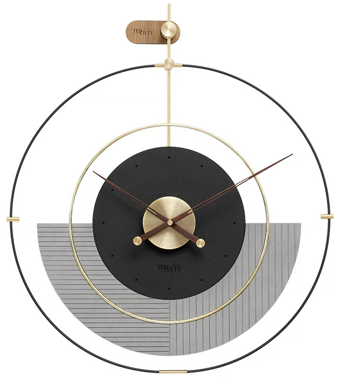 Black Grey & Gold Modern Circular  Luxe Wall Clock Style (32x34)"inch| Silent quartz| Customizable
