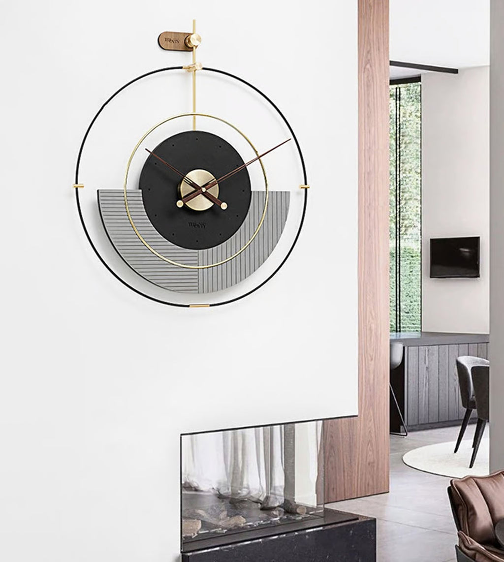 Black Grey & Gold Modern Circular  Luxe Wall Clock Style (32x34)"inch| Silent quartz| Customizable
