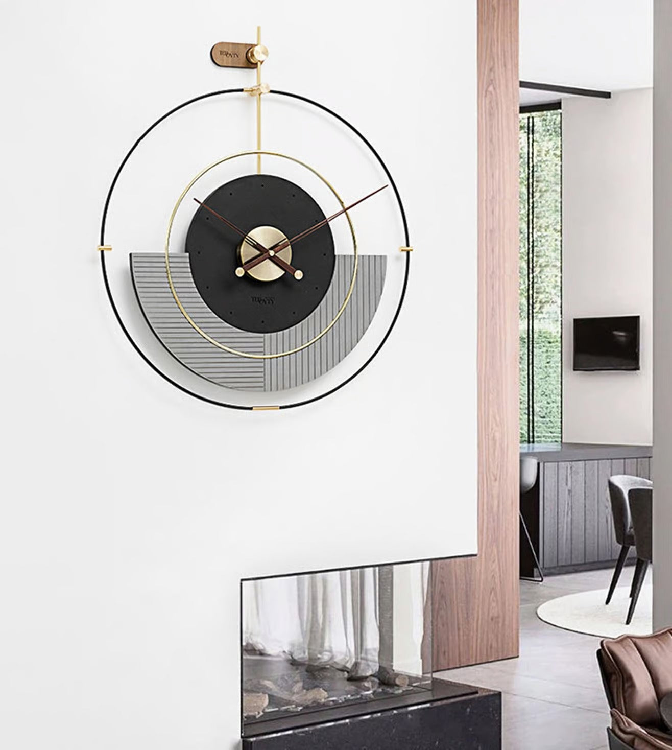 Black Grey & Gold Modern Circular  Luxe Wall Clock Style (32x34)"inch| Silent quartz| Customizable