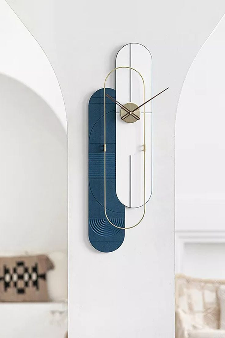 Sculpted Clock blue-white (12.5x41)"inch | Silent quartz| Customizable