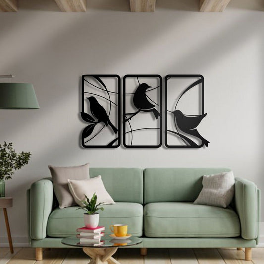 Nest Aura – Nature-Inspired Bird Wall Hanging Set-Of-3 (12x24)"inch| Customizable