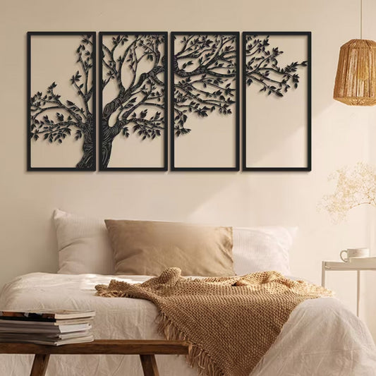 Eternal Tree – 4 Panel Metal Tree of Life Wall Art 12X24"INCH | Customizable