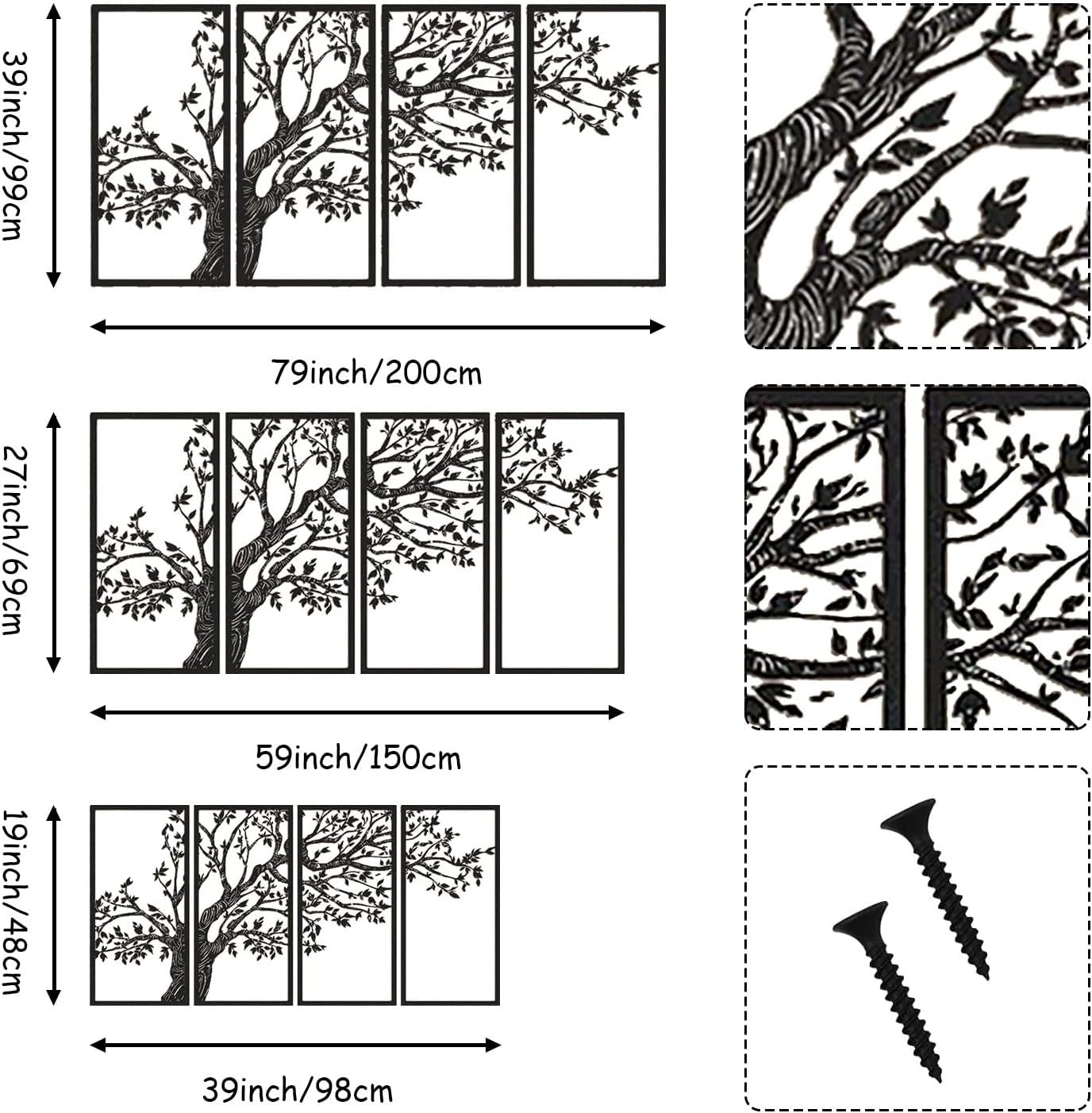 Eternal Tree – SET of -4| Metal Tree of Life Wall Art 12X24"INCH | Customizable