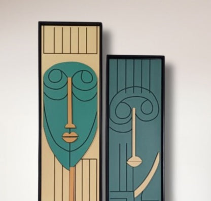 Dual Expressions – Abstract Face Art Panels-2PC (40X11,36X10)"INCH | Customizable