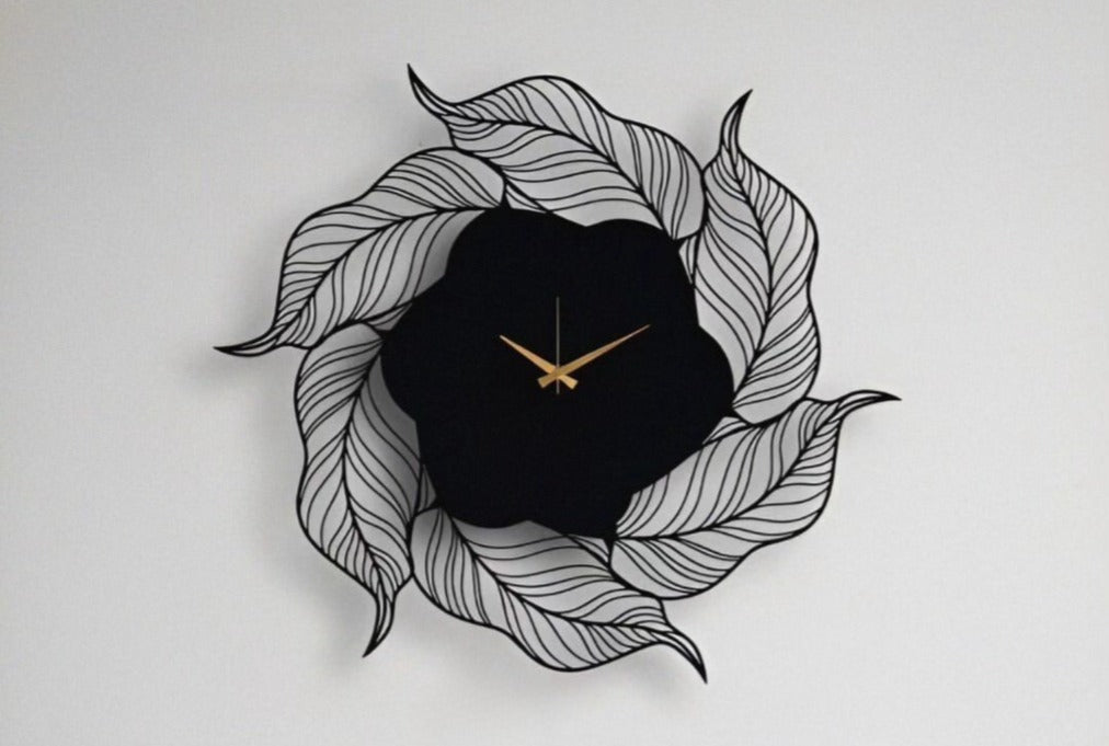 Black Blossom – Premium Leaf Clock(18",20"24") INCH| Silent quartz| Customizable